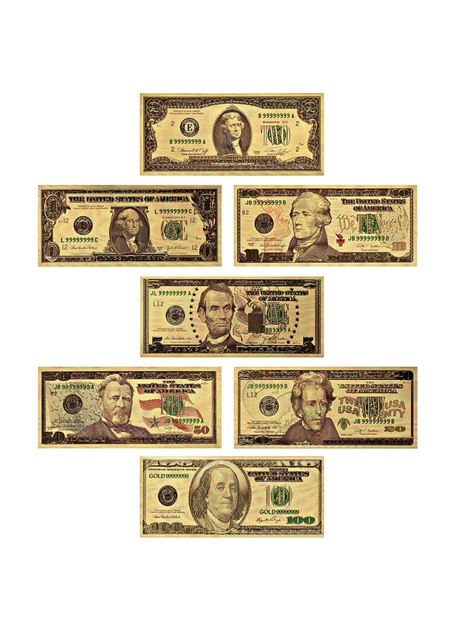 Usa President 125102050100 Dollar Bill Banknote 24K Gold Coated Legacy Limited Edition Chief Executive Banknote Bill Great Gift For Coin Currency Collectors And Republican (7 Pack)
