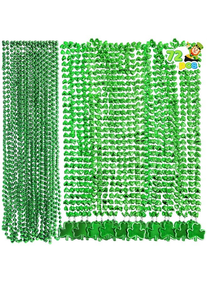 St. Patrick’S Day Necklaces Set (72 Pcs) 36 Green Bead Necklaces & 36 Green Shamrock Bead Necklaces With Pendant St Patrick Accessory Set For Dressing Up Irish Carnival Party Favor Supply