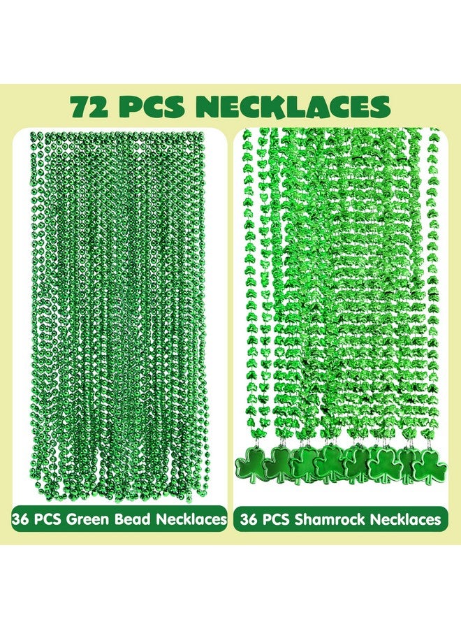 St. Patrick’S Day Necklaces Set (72 Pcs) 36 Green Bead Necklaces & 36 Green Shamrock Bead Necklaces With Pendant St Patrick Accessory Set For Dressing Up Irish Carnival Party Favor Supply