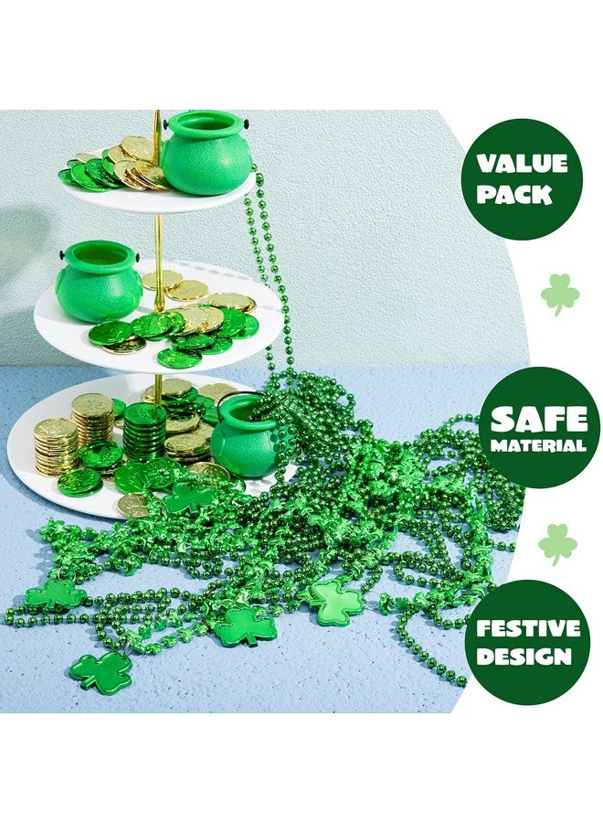 St. Patrick’S Day Necklaces Set (72 Pcs) 36 Green Bead Necklaces & 36 Green Shamrock Bead Necklaces With Pendant St Patrick Accessory Set For Dressing Up Irish Carnival Party Favor Supply