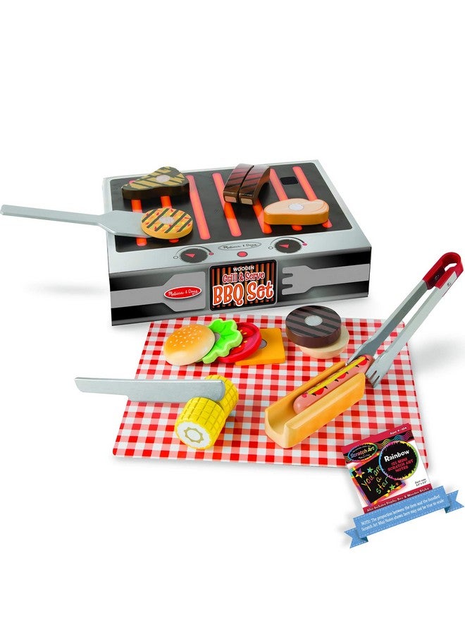 Grill & Serve Bbq Set Wooden Play Food Set & 1 Scratch Art Minipad Bundle (09280)