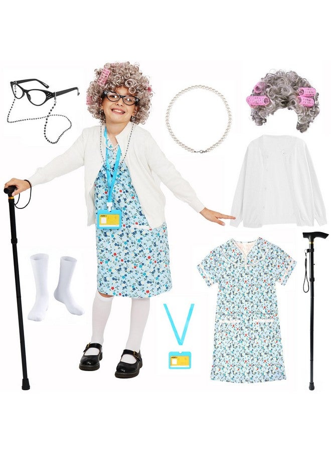 Old Lady Costume For Kidsold Lady Wig 100 Days Of School Costume For Girlshalloween Granny Glasses Grandma Dress Up