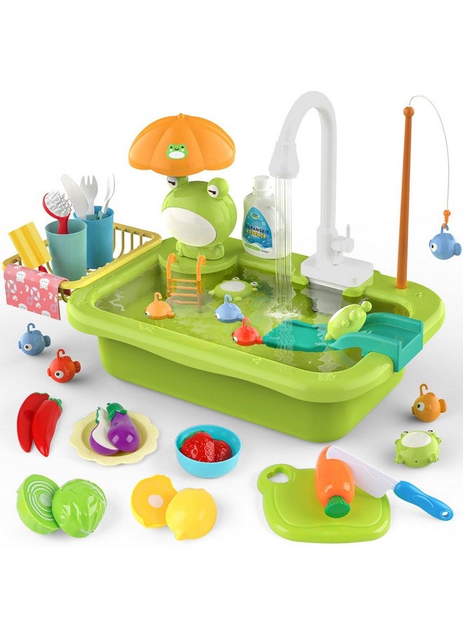 Play Sink Toy With Running Water Kids Play Kitchen Accessories With Automatic Water Circulation Pool Floating Fishing Game Toddler Kitchen Playset For Boys And Girls