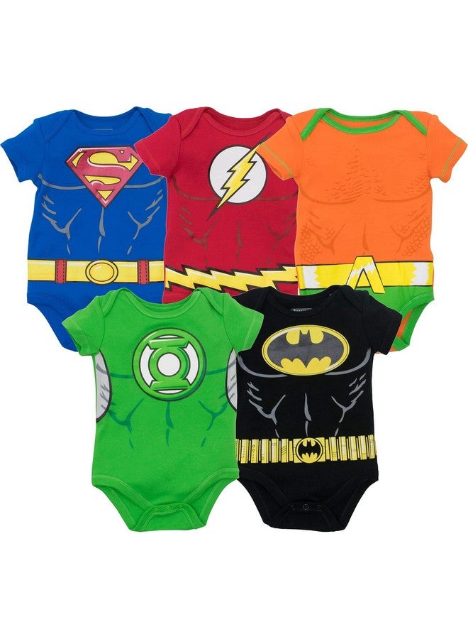 Justice League Batman Superman The Flash Newborn Baby Boys 5 Pack Costume Bodysuits With Aquaman 03 Months