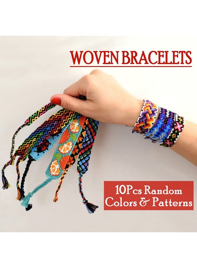 10 Pcs Woven Bracelet Bulk For Kids Nepal Style Friendship Bracelets Handmade Braided Rope Wrist String Chain (Random Colors & Patterns)