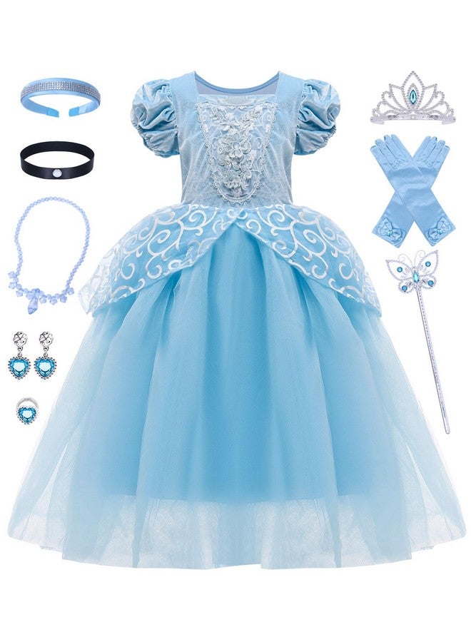 11Pcs Princess Cinderella Costume For Girls Cinderella Dress With Dress Up Accessories Kid Halloween Birthday Outfit