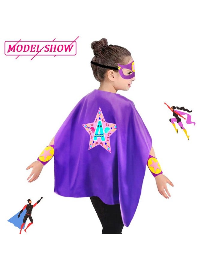 Superhero Boysgirlscape And Mask For Kids Super Hero Dress Up Costume Halloween Party Favors Doublesided (Purple Yellow Pink)