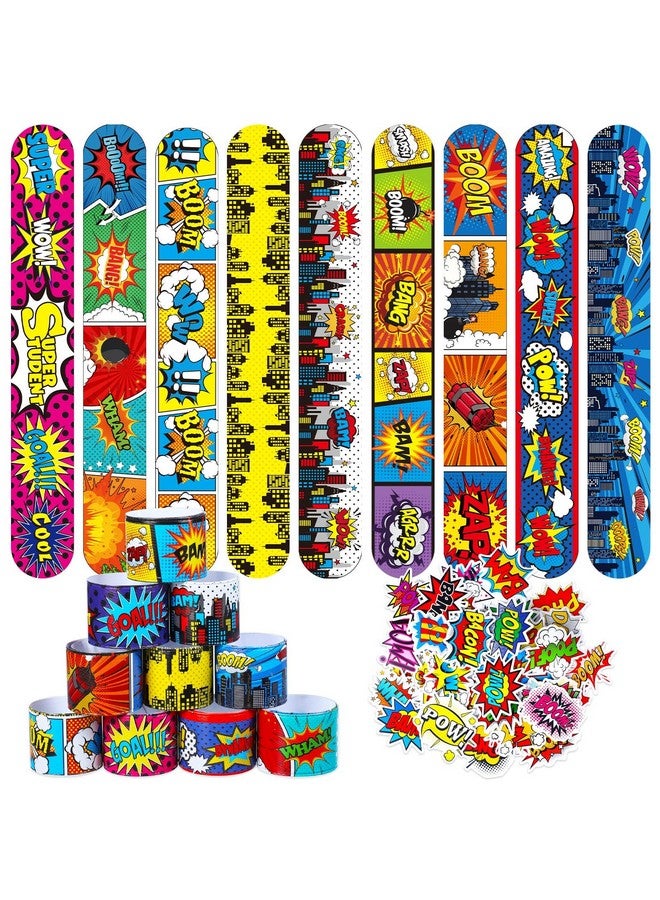 90 Pcs Hero Party Favors Hero Slap Bracelet And Stickers Hero Snap Bracelet Wristband Hero Stickers Hero Party Supplies For Kids Birthday Party Baby Shower Decorations