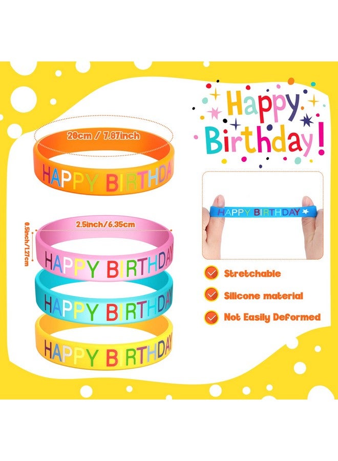 24 Pieces Happy Birthday Rubber Bracelets Colored Silicone Stretch Wristbands Classroom Birthday Bracelets Party Favors Goodie Bag Stuffers For Teenagers Classroom Birthday Party Supplies