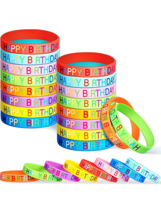 24 Pieces Happy Birthday Rubber Bracelets Colored Silicone Stretch Wristbands Classroom Birthday Bracelets Party Favors Goodie Bag Stuffers For Teenagers Classroom Birthday Party Supplies