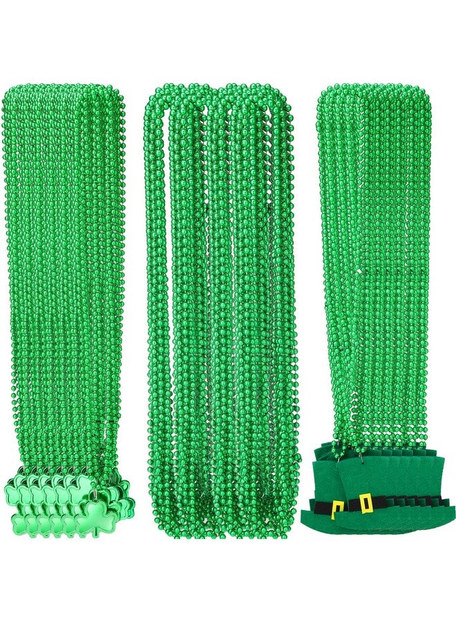 120 Pieces St. Patricks Day Shamrock Bead Necklaces Bulk Mardi Gras Bead Necklaces Metallic Green Shamrock Clover Beads Necklaces For St. Patrick'S Day Mardi Gras Party Favors Supplies