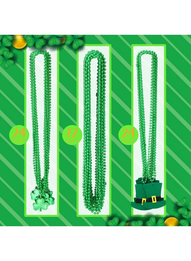 120 Pieces St. Patricks Day Shamrock Bead Necklaces Bulk Mardi Gras Bead Necklaces Metallic Green Shamrock Clover Beads Necklaces For St. Patrick'S Day Mardi Gras Party Favors Supplies