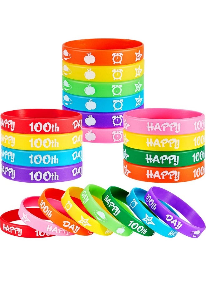 24 Pcs Happy 100Th Day Of School Silicone Bracelets Colorful Happy 100Th Day Rubber Bracelets Wristbands For School Party Supplies Student Gift Favors