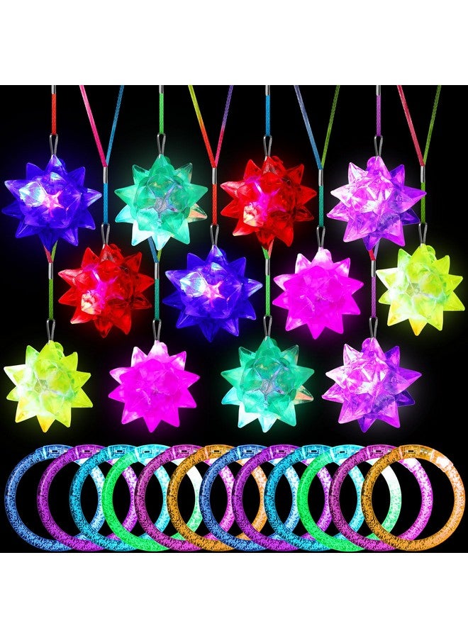 24 Pcs Flashing Crystal Star Necklaces Led Bracelets Lights Necklace Light Up Holiday Necklaces And Bracelets For Kids Adults Women Men Party Favors