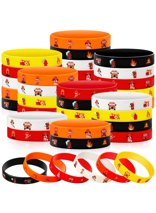 Fire Truck Bracelets Rubber Firefighter Wristbands Firefighter Party Silicone Wrist Bands For Birthday Party Supplies Decorations Firemen Family Favors 5 Colors (60 Pcs)