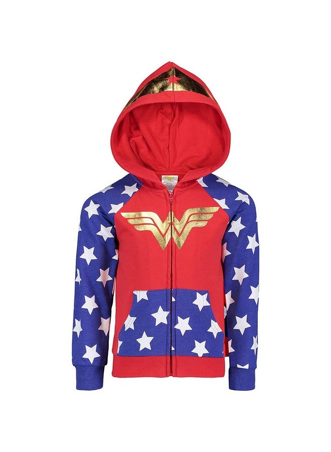 Justice League Wonder Woman Little Girls French Terry Zip Up Costume Hoodie Red 5