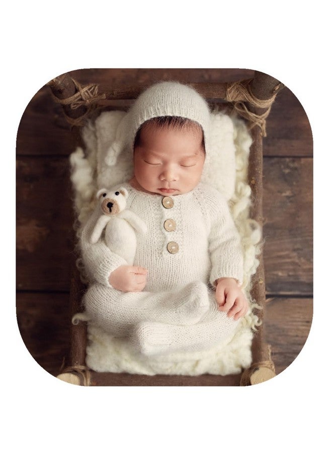 Newborn Photography Prop Baby Boys Girls Photoshoot Outfits Newborn Photo Knitted Romper Sleepy Hat Picture Outfit (Milky White)