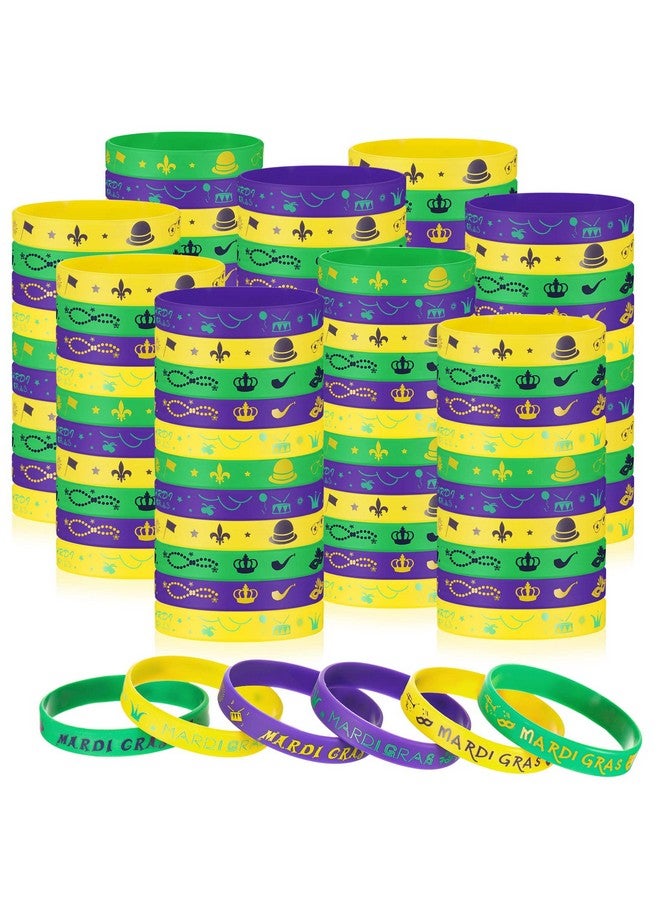 96 Pcs Mardi Gras Party Favors Rubber Bracelets Silicone Mardi Gras Bracelet Mardi Gras Accessories Bulk Stretchable Silicone Wristbands For Kids Carnival Birthday Party Supply Decorations Baby Shower