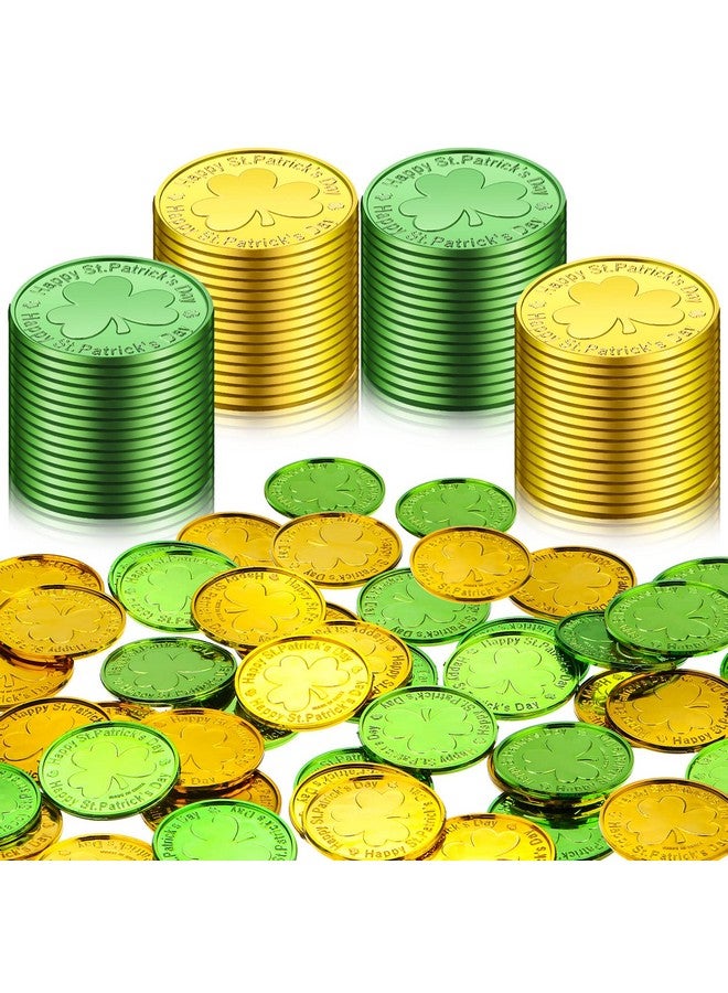 50 Pieces St. Patrick'S Day Shamrock Coins Decorative Plastic Coin Green And Gold Fake Coins Small Lucky Coin Clover Coin For St. Patrick'S Day Party Supplies 1.38 Inches