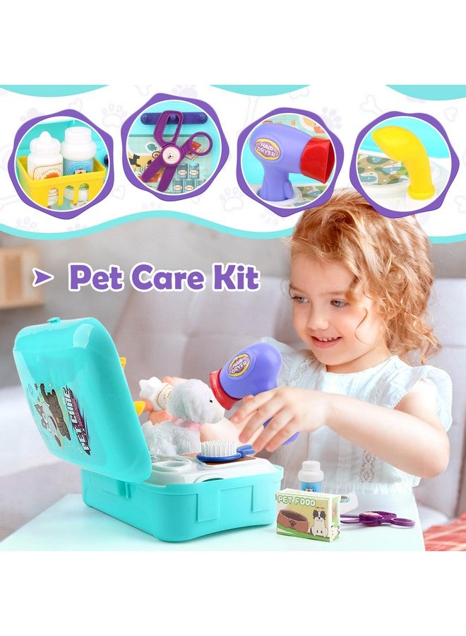 Pet Care Play Set Dog Grooming Kit With Backpack Doctor Set Vet Kit Educational Toypretend Play For Toddlers Kids Children (16 Pcs)
