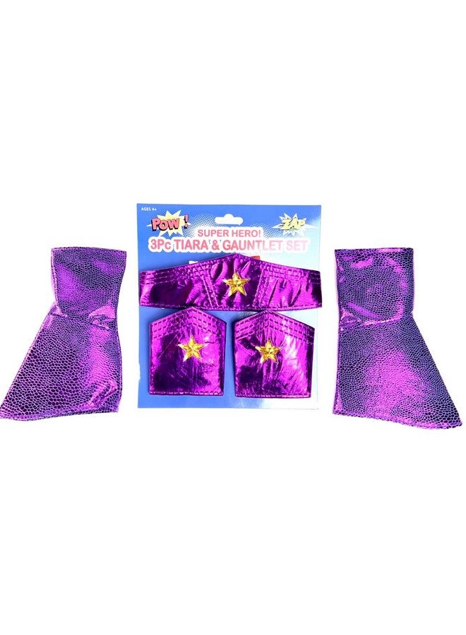 Super Hero Costume Set Tiara Gauntlet'S And Glovelette Arm Bands Set (Purple) 5 Piece Matching Set (Purple) One Size Fits Most