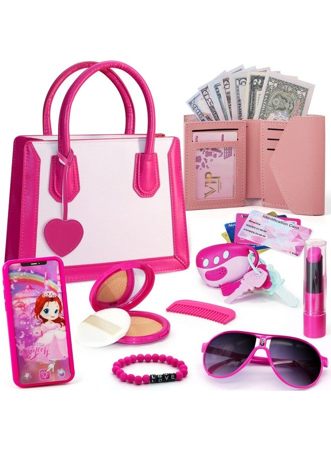 Toddler Purse Playset Princess Toys For Little Girls Ages 3 4 5 6 7 8 Birthday Gifts Pretend Play First Set For Kids With Fashionably Handbag Makeup Lipstick Smartphone Fake Money