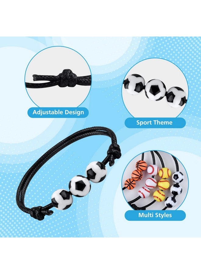 24Pcs Sports Themed Bracelets Soccer Bracelets Adjustable Ball Charm Bracelets For Girls Boys Sports Party Favors