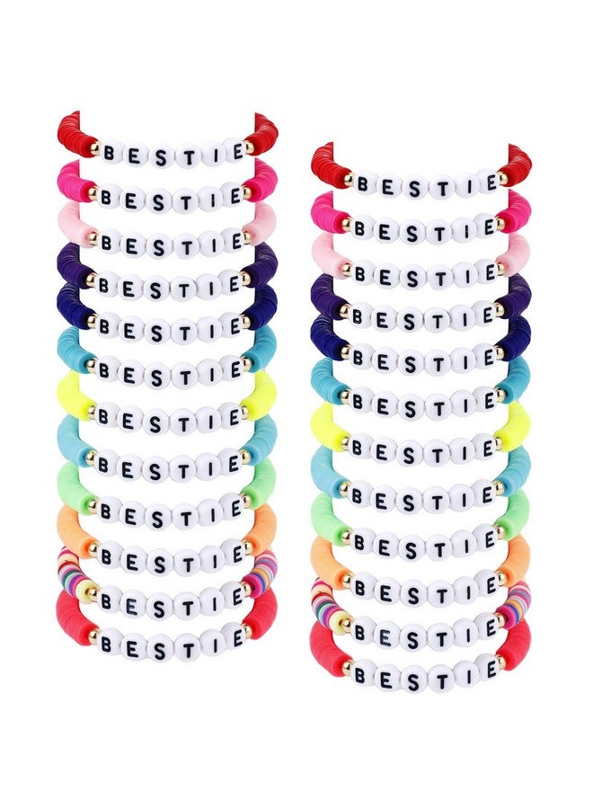 24 Pcs Colorful Friendship Bracelets Letter Heart Smile Bracelets Surfer Bracelets Stretch Beaded Kids Bracelet For Girls Women Back To School Gifts Tween Girl Party Favors (Bestie Style)