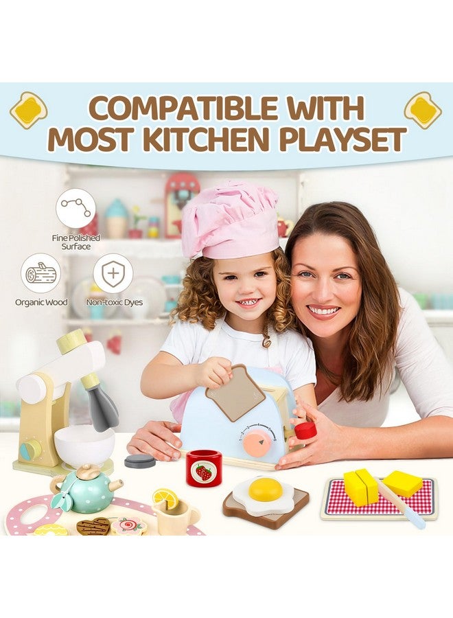 Wooden Popup Toaster Toy Play Kitchen Accessories Play Food Bread Butter Poached Egg Cutting Pretend Toys For 3 4 5 Year Old Toddlers Boys Girls
