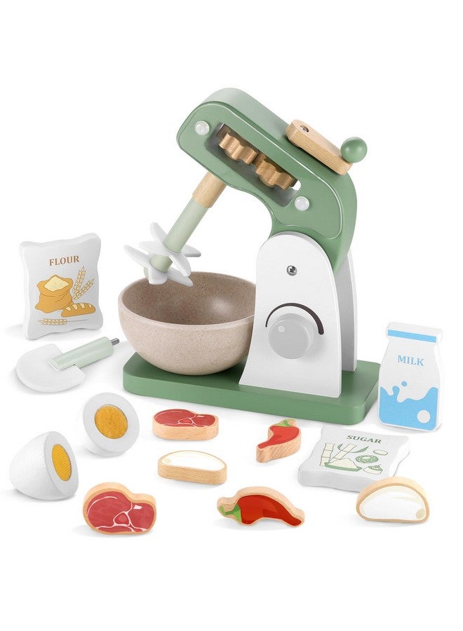 Wooden Toy Mixer Kids Play Kitchen Accessories Pretend Play Toy Food Sets For Kids Ages 3+