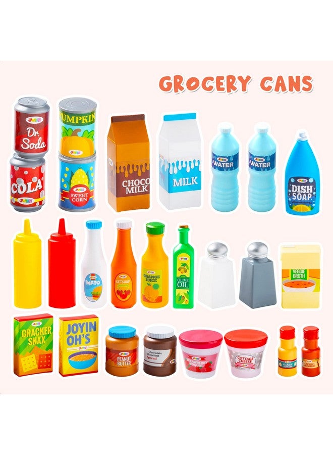 135Pcs Kids Play Food Set Value Pretend Food For Play Kitchen With Fruit Vegetable Food Can Dessert Tableware Bottles Dramatic Plastic Food Toys For Toddler Boys Girls 3+ Years