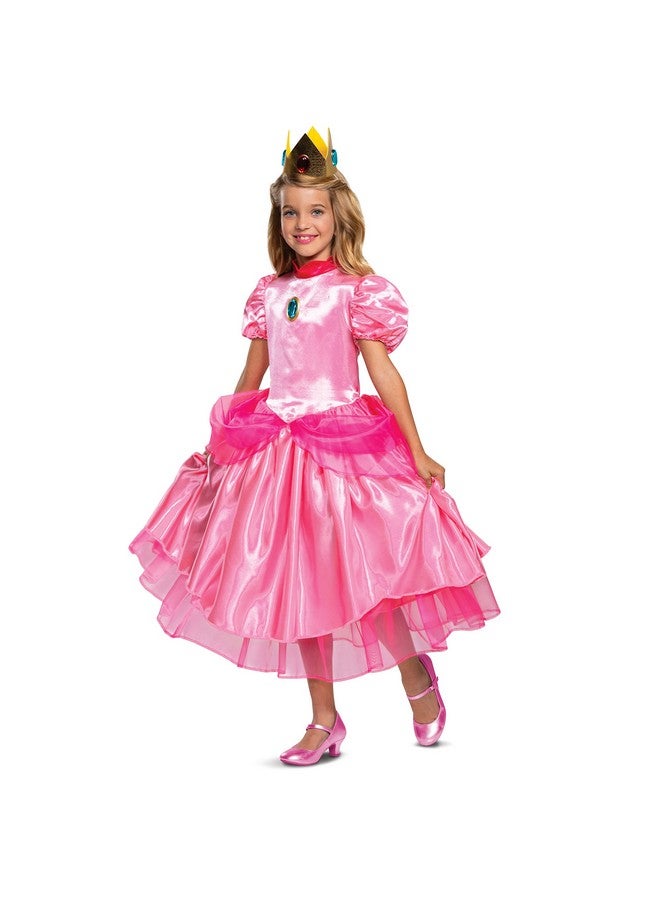 Princess Peach Costume Dress Nintendo Super Mario Bros Deluxe Dress Up Outfit For Girls Kids Size Medium (78)