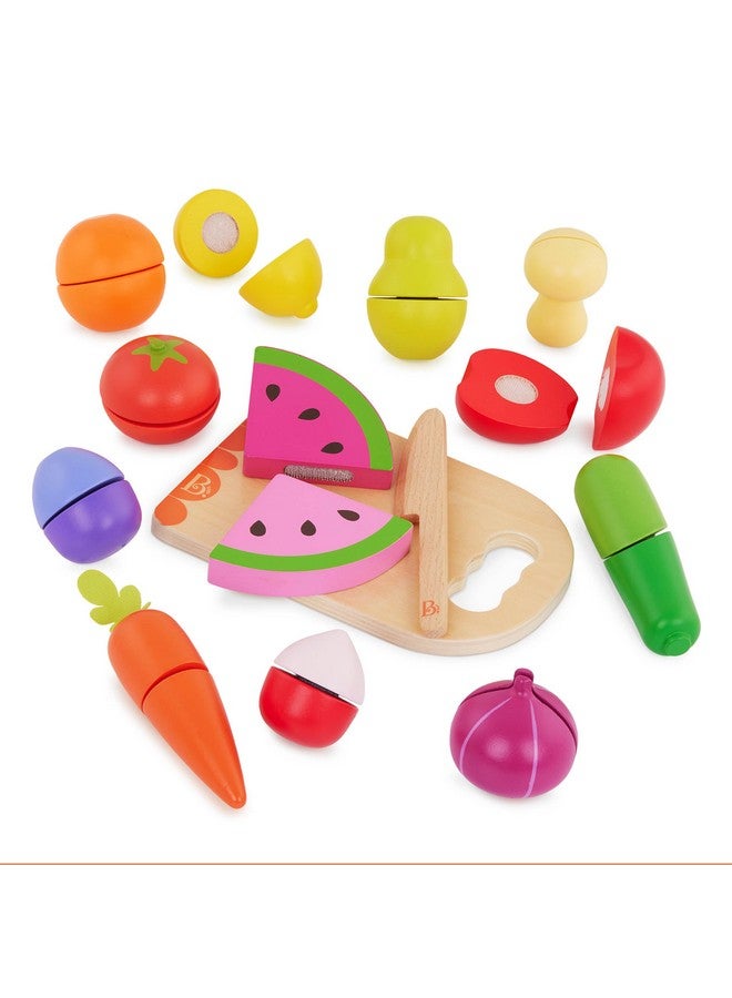 Chop 'N' Play Wooden Fruits & Veggies Pretend Play Playset Sliceable Play Food For Toddlers Kids Play Knife & Cutting Board 2 Years +