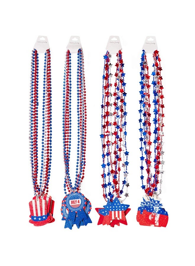 20Pcs Fourth4Th Of July Necklaces Beads Patriotic Accessories Bulk Memorial Day Party Favors Decor Decorationsstar Uncle Sam Hats