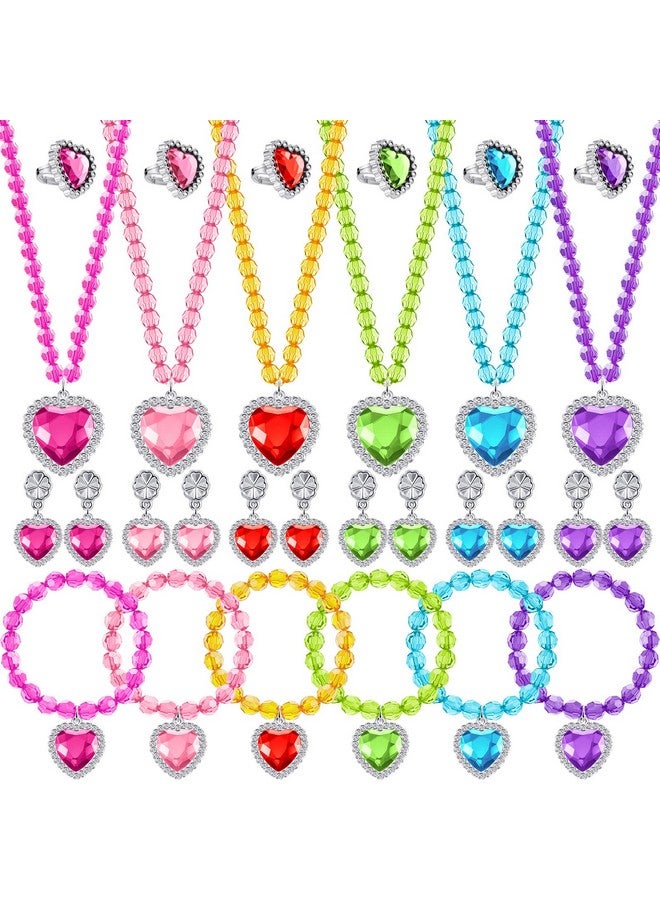 6 Set Princess Jewelry Dress Up Jewelry Princess Pretend Toy Jewelry Set With Necklace Bracelet Rings Earrings Princess Costume Jewelry Beaded Toy Necklace For Party Favors Costume (Colorful)