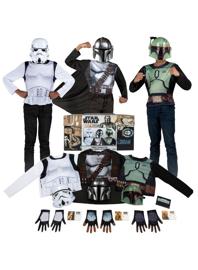 The Mandalorian Official Child Halloween Costume Dressup Box Tops Gloves Masks And Id Cards Of The Mandalorian Boba Fett And Stormtrooper Size Medium