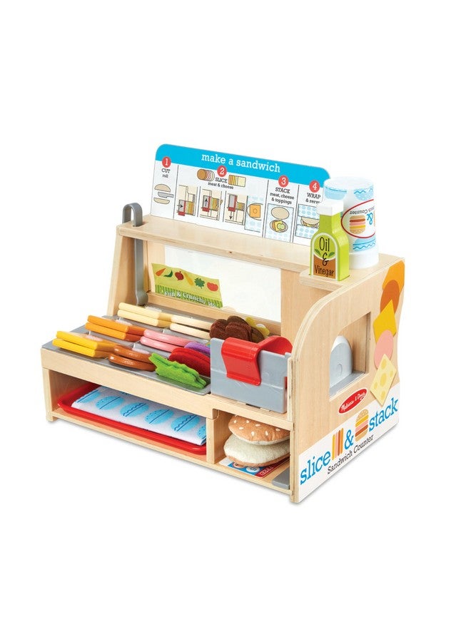Wooden Slice & Stack Sandwich Counter With Deli Slicer 56Piece Pretend Play Wooden Food Toys Kitchen Food Set For Toddlers And Kids Ages 3+