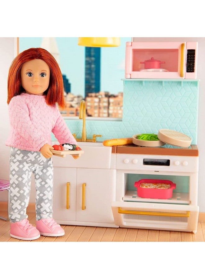 Dolls Backsplash Urban Kitchen Kitchen Set For Mini Dolls Dollhouse Furniture & Accessories For 6Inch Dolls Oven Stove Sink Microwave Playset For Kids 3 Years + (Lo37095Z)