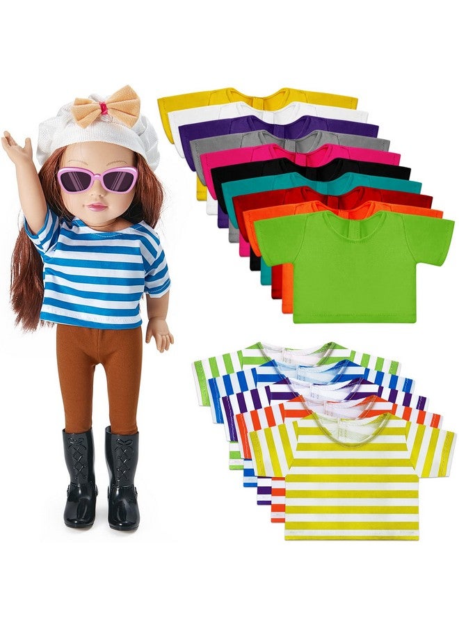 15 Pieces 18 Inch Doll Clothes Assorted Colored Doll Tshirts Doll Summer Clothes With Hook And Loop Fasteners Closure Doll Decoration Accessary Solid And Stripe 15 Types For Pretend Play