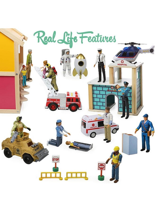 Sweet Li’L Family Dollhouse Figures Firefighter Police Officer Doctor And More Set Of 10 Action Figure People Doll House Set Pretend Play For Kids And Toddlers