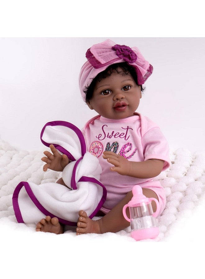 Reborn Baby Dolls Black 22 Inch Realistic African American Newborn Girl Handmade Biracial Weighted Doll With Purple Tulle Gift Accessories