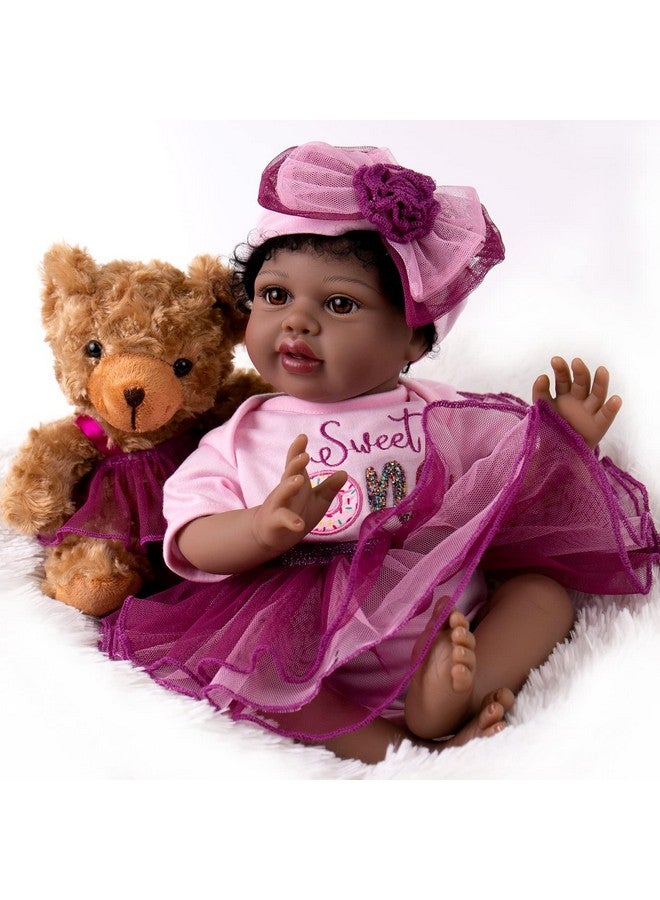 Reborn Baby Dolls Black 22 Inch Realistic African American Newborn Girl Handmade Biracial Weighted Doll With Purple Tulle Gift Accessories