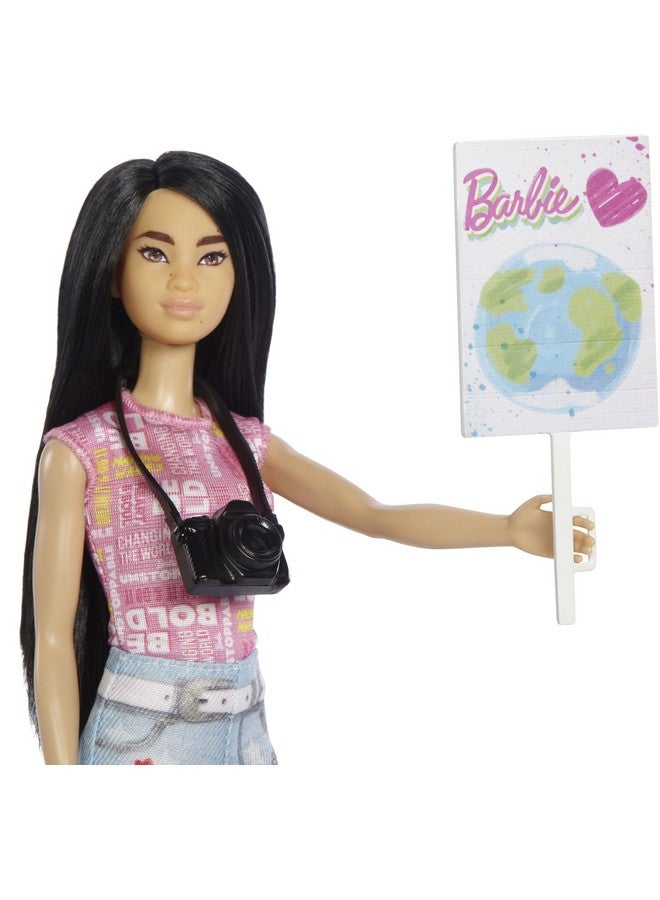 Ecoleadership Team 4 Doll Set Recycled Plastic (Except Head & Hair) Recycled Clothes Fabric Accessories Great Gift For Ages 3 Years Old & Up