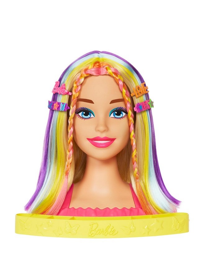 Doll Deluxe Styling Head With Color Reveal Accessories And Straight Blonde Neon Rainbow Hair Doll Head For Hair Styling