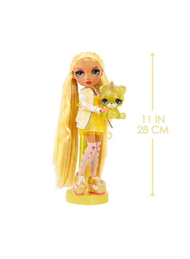 Sunny (Yellow) With Slime Kit & Pet Yellow 11” Shimmer Doll With Diy Sparkle Slime Magical Yeti Pet And Fashion Accessories Kids Gift 412 Years