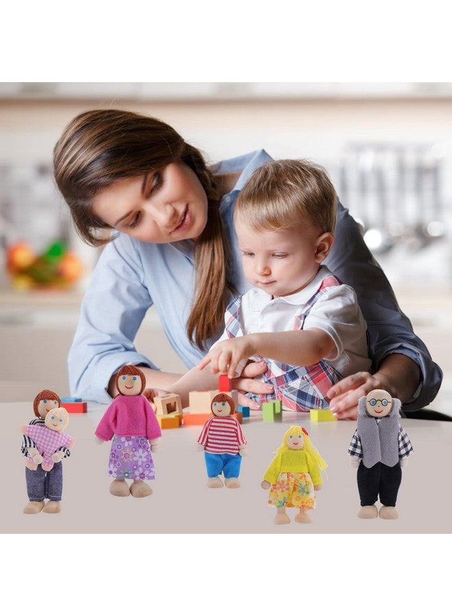 Dollhouse Family People Figures 7 Pieces Wooden Doll House Family Dolls Mini Doll Family Pretend Play Figures Miniature Dollhouse Doll Figures (B)