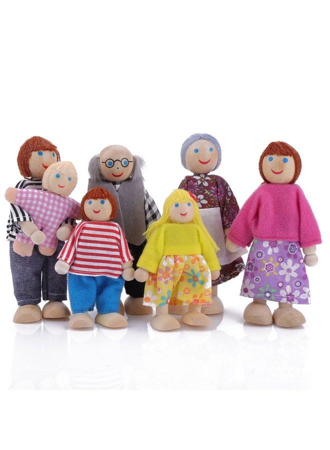 Dollhouse Family People Figures 7 Pieces Wooden Doll House Family Dolls Mini Doll Family Pretend Play Figures Miniature Dollhouse Doll Figures (B)
