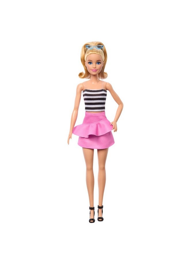 Fashionistas Doll 213 Blonde With Striped Top Pink Skirt & Sunglasses 65Th Anniversary Collectible Fashion Doll