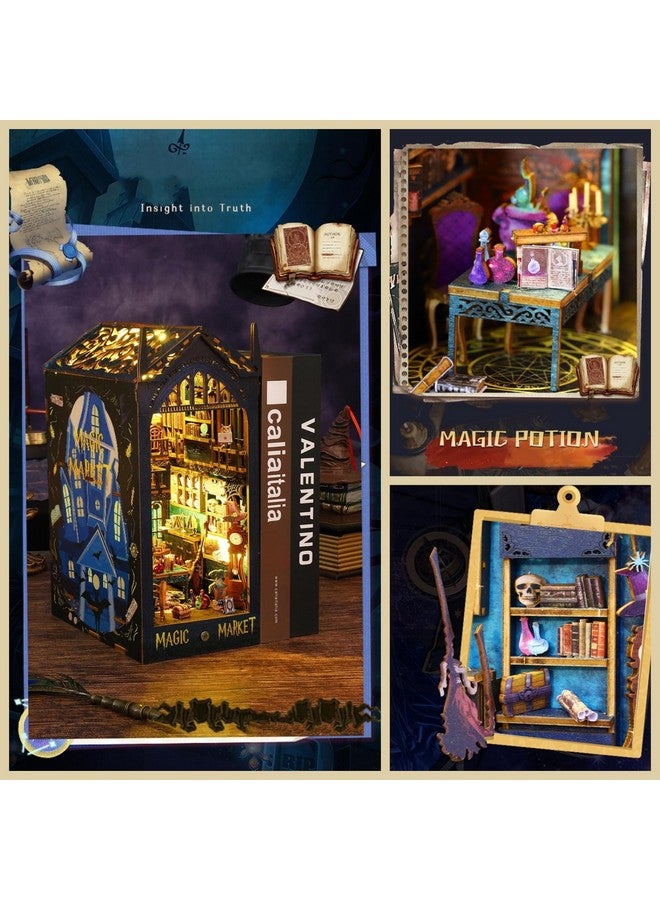 Diy Book Nook Miniature Kit With 3D Wooden Puzzle Diy Manual Book Stand Bookshelf Insert Decor And Creative Assembled Bookends (Magic Market)