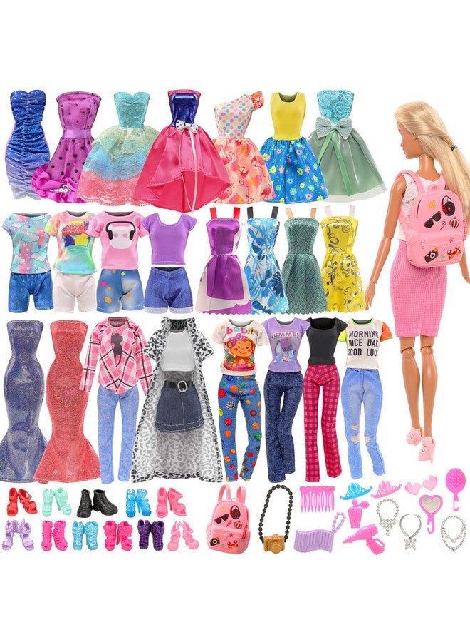 Lot 36 Items 4 Fashion Dresses 3 Casual Tops And Pants 1Outfits 4 Pcs Mini Dresses With 1 Bags 10 Shoes 13 Accessories For 11.5 Inch Girl Doll Birthday Xmas